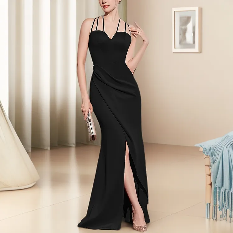 晚礼服女气质性感公司晚会主持人宴会派对名媛晚装吊带长款连衣裙