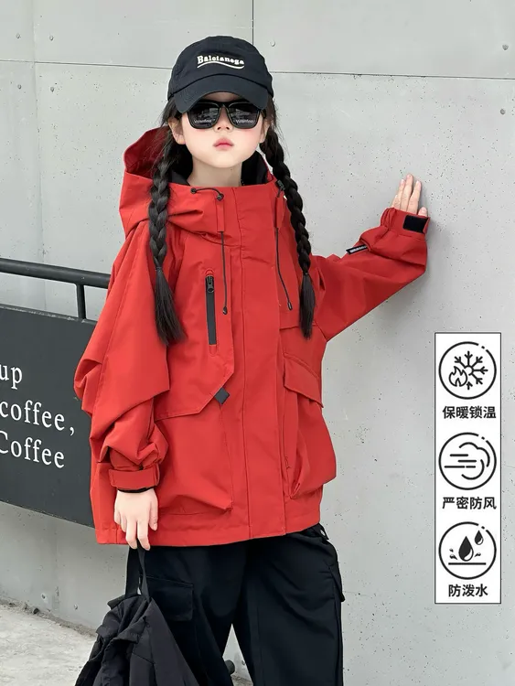 韩国童装冲锋衣外套户外夹克2025春秋新款男女童工装防风潮酷上衣