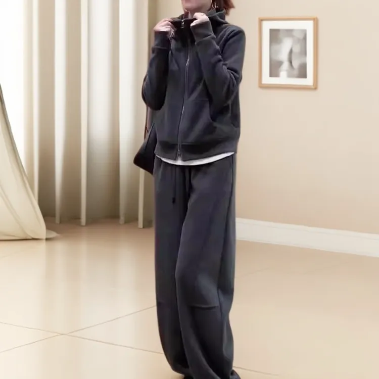 慵懒风显瘦休闲运动套装女春秋2025新款洋气外套阔腿裤两件套时尚