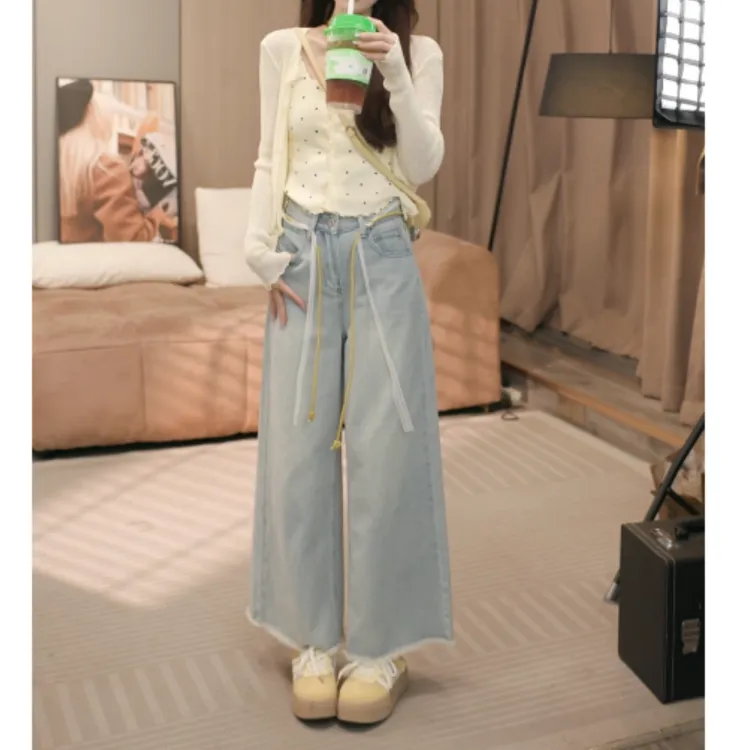 春季新款百搭长袖气质针织衫波点吊带针织衫+牛仔裤LK2502809