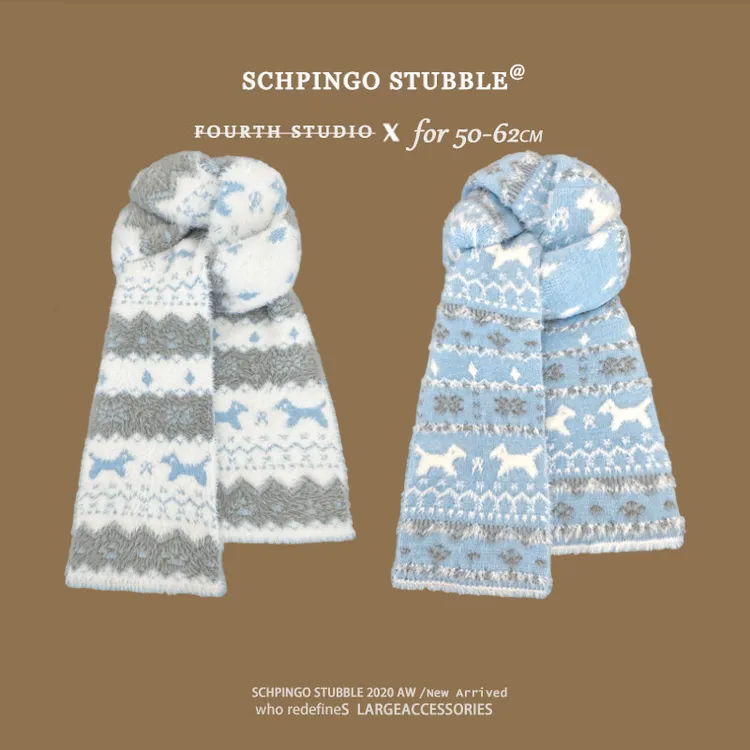 费尔岛风可爱猫咪双面暖女男女通用常规款围巾秋冬季编织披肩围脖