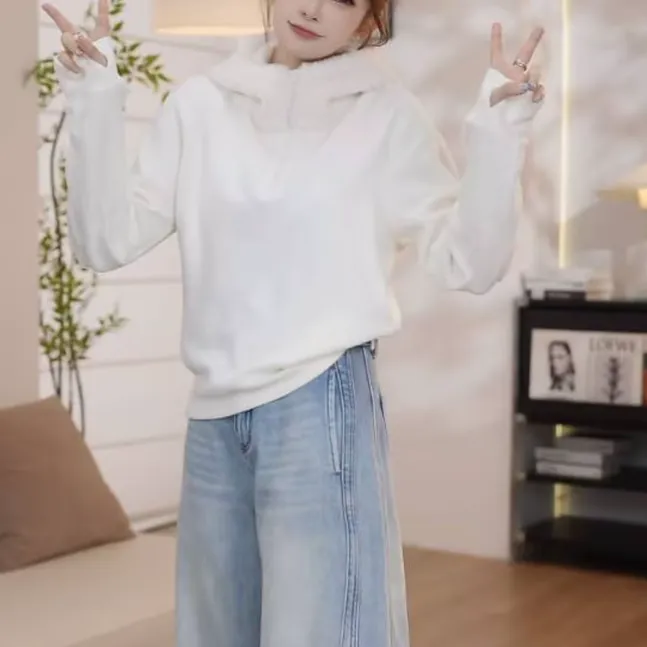 高级感时尚百搭套头绒感连帽卫衣女秋冬2025新款休闲长袖上衣宽松