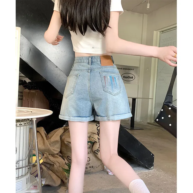 8019莫奈花园夏日穿搭牛仔短裤女夏季薄款高腰显瘦a字宽松短裤
