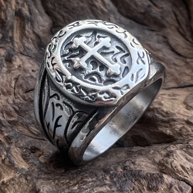 钛钢戒指 朋克复古韩版网红戒指男士霸气个性十字架潮牌元素指环