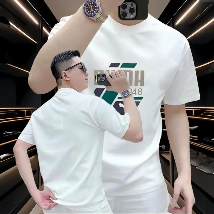 2025夏新款丝光棉短袖t恤男士透气圆领体恤衫青年半袖t修身上衣潮