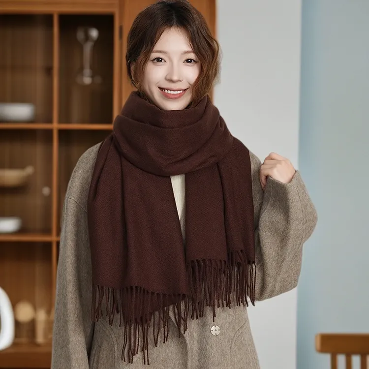 图案纯色保暖男女通用韩版羊绒围巾情侣流苏学生加厚时尚男士针织