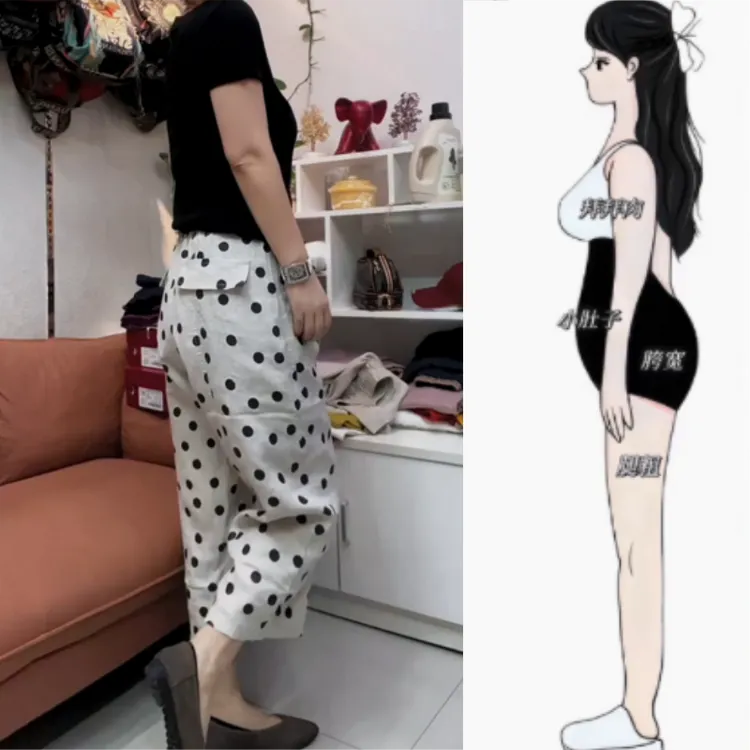 格洛森女早秋薄款梨型身材休闲裤高腰显瘦波点百搭九分直筒阔腿裤