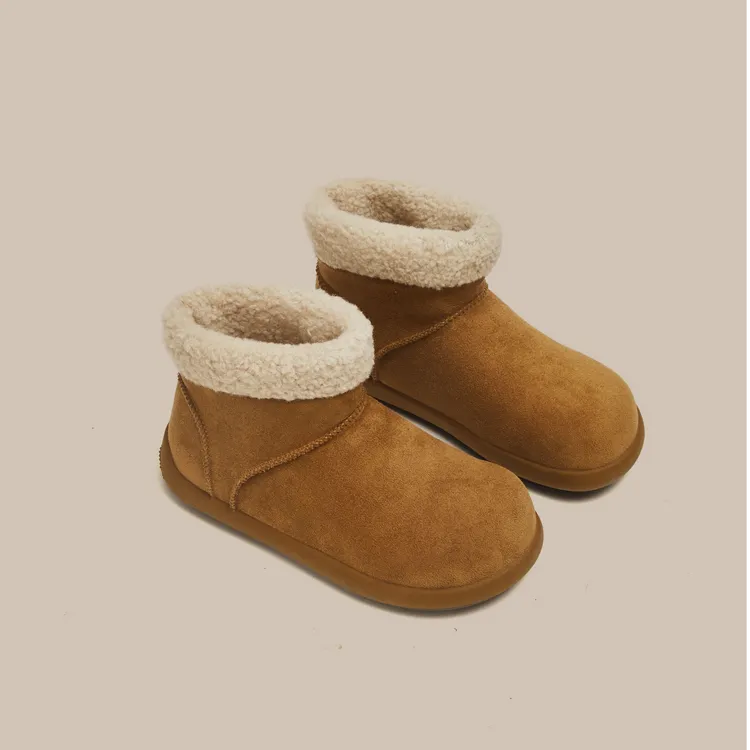 厚底加绒加厚雪地靴女2025冬季新款圆头厚底防滑套筒百搭保暖棉靴