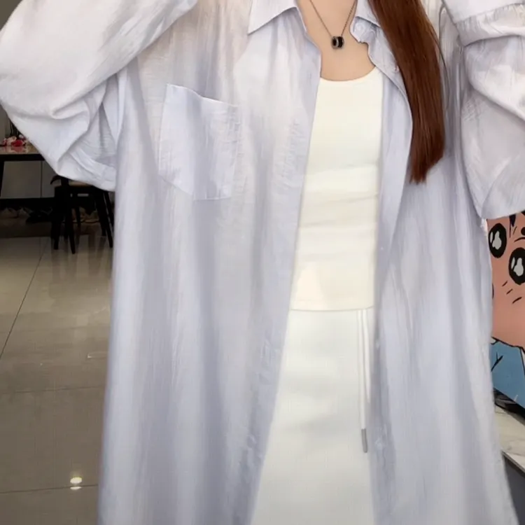 简约纯色薄款透气防晒衬衫外套女2025年夏季新款休闲宽松长袖衬衣