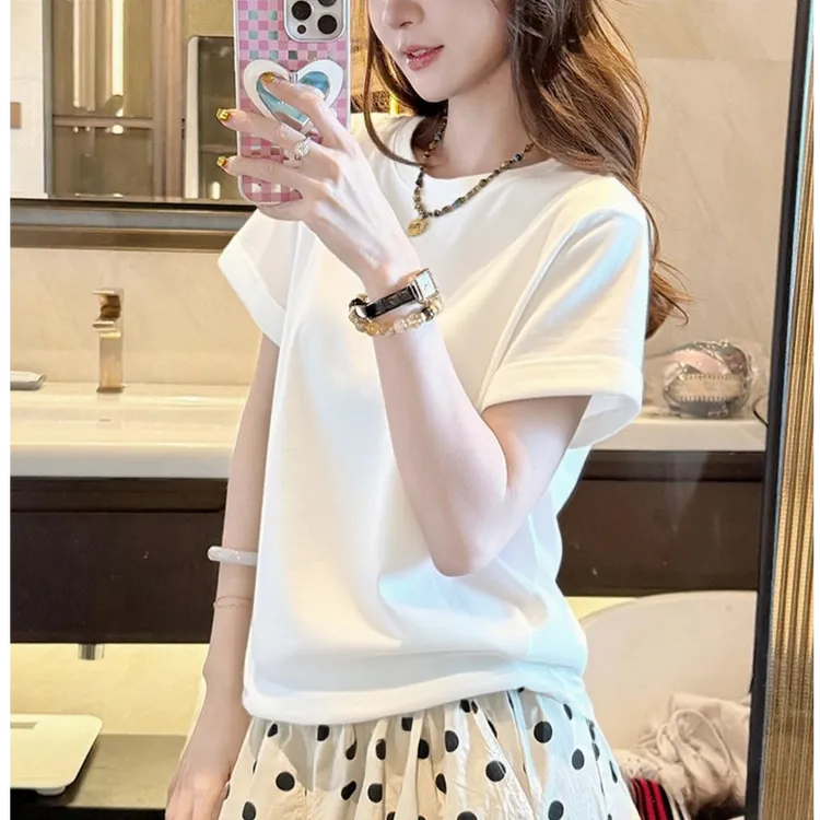 夏日旅游穿搭独特漂亮小上衣多巴胺洋气减龄白色雪花棉新短袖t恤