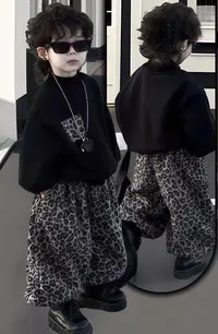 男女宝儿童秋季新款亲子套装豹纹卫衣灯笼裤两件套装韩版百搭洋气