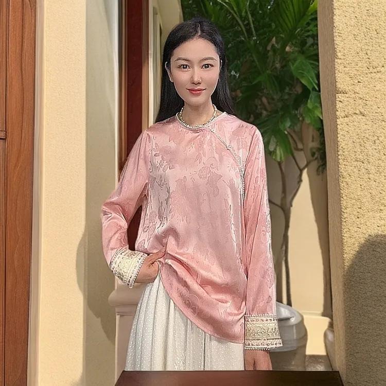 浒城古娘国风中式刺绣时尚复古新款国风女通勤百搭上衣WB2504224