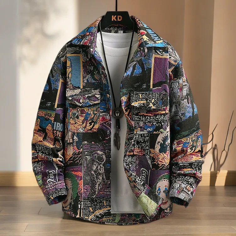 男士长袖衬衫秋春秋季外套潮流时尚打底衫提花宽松韩版百搭男装上