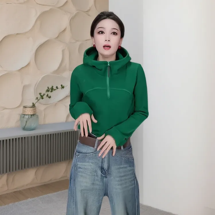 洋气减龄软糯德绒连帽卫衣女秋季2025新款爆款宽松半拉链外套上衣