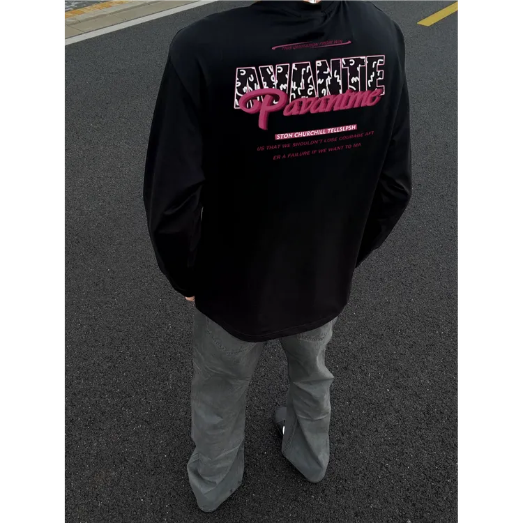 美式重磅长袖T恤男秋冬潮牌宽松内搭打底衫潮牌纯棉高街圆领上衣