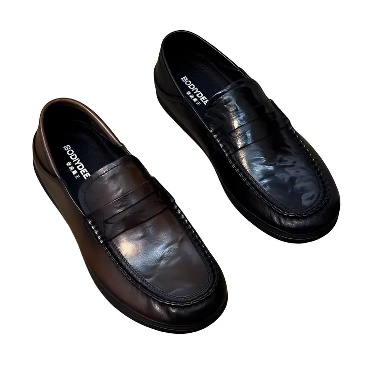 男士休闲皮鞋一脚蹬高端乐福鞋2025新款真皮软底舒适百搭豆豆鞋