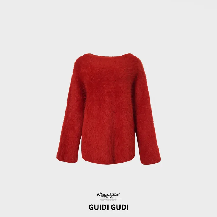 GUIDI GUDI【热烈生长】秋冬极简休闲风设计款兔毛毛衣/黄加蓝 