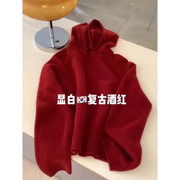 实物太美！连帽卫衣针织衫外套女宽松百搭显瘦本命新年红毛衣秋冬