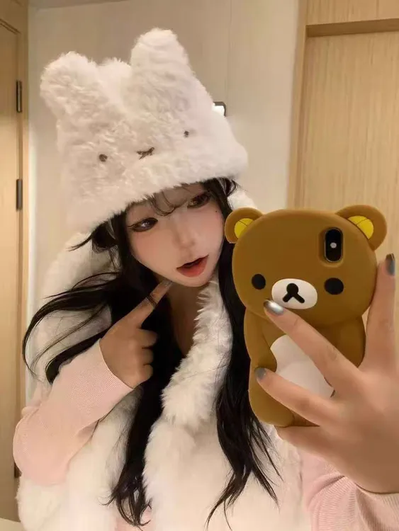 卡通长耳朵兔子护耳毛绒帽2025冬季加厚帽子女秋冬防寒保暖套头帽