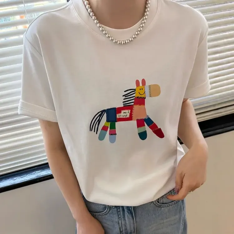 「斑节马T」彩色小马圆领时尚T恤潮流设计感别致短袖LK2502675