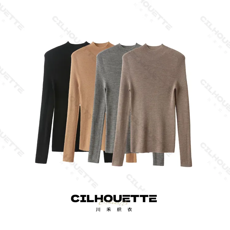 【清】川禾织衣  秋冬100%无缝精纺羊毛衫显瘦半高领长袖针织打底衫