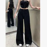 新款早秋百搭休闲时尚宽松设计感重工烫钻牛仔满天星阔腿裤b2069