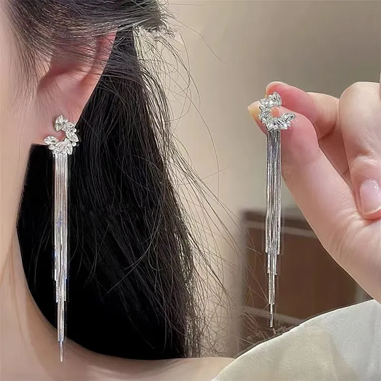 925银耳饰 锆石蛇骨长款流苏耳环2025新款爆款高级感时尚气质耳饰