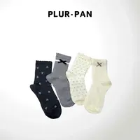 PLUR·PAN田园风花蝴蝶结印花中筒袜