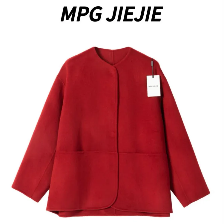 MPG JIEJIE【维纳恋曲】大码秋冬圆领山羊绒毛呢大衣