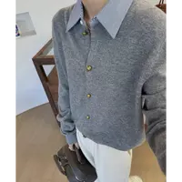 3555假两件设计感小众休闲衬衫秋季针织毛衣女新款休闲上衣