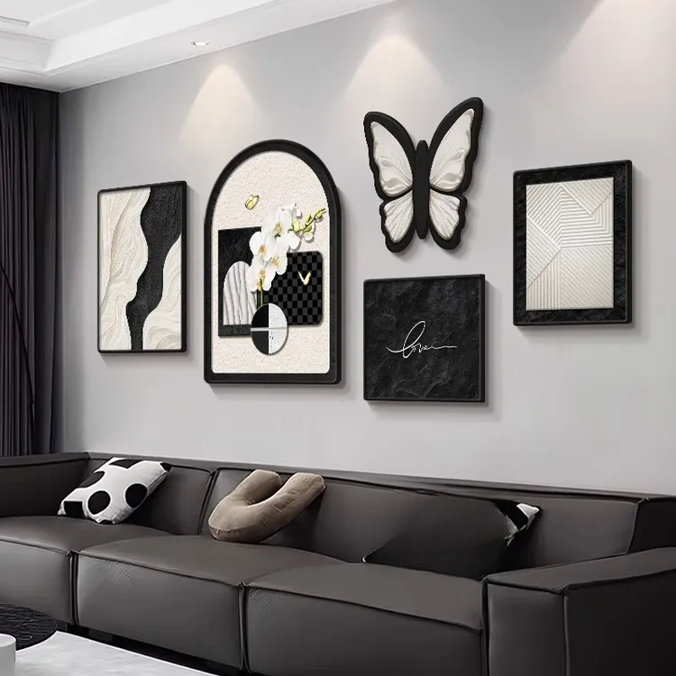 现代简约客厅装饰画法式沙发背景墙挂画轻奢高级感抽象组合壁画