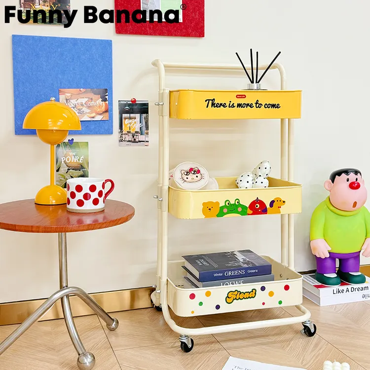 置物架小推车碳钢材质家用零食收纳架多层可移动厨房客厅储物篮