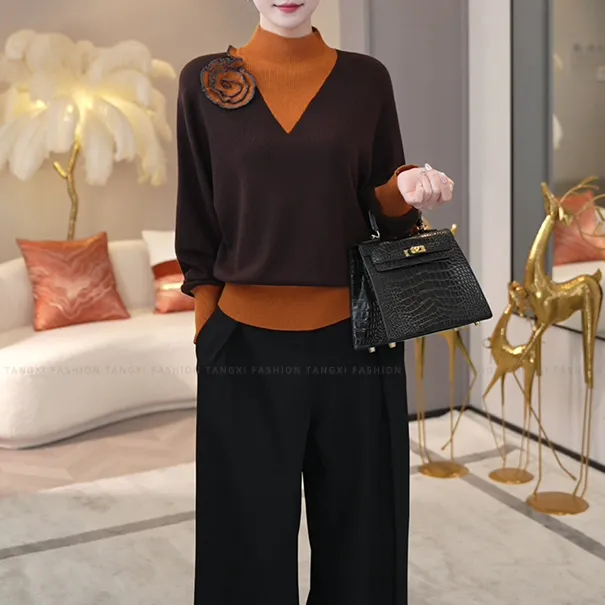 现货2025年秋冬新款【ZM-D728JR】含绵羊毛假两件设计感针织衫毛衣