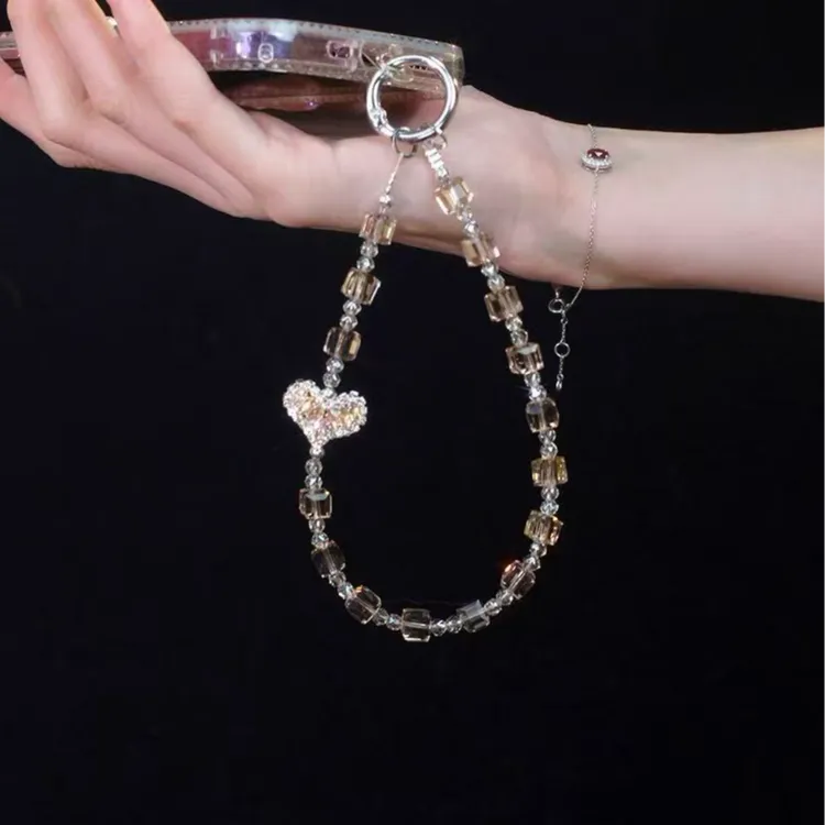 XX326【暖茶心钻】手机链挂饰奢华高级感水晶珠子手链条短款防丢