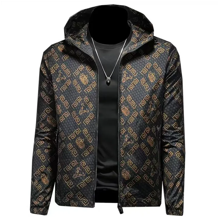 顿奇摩费涅高端时尚印花夹克男休闲连帽外套潮流新款修身潮牌轻奢