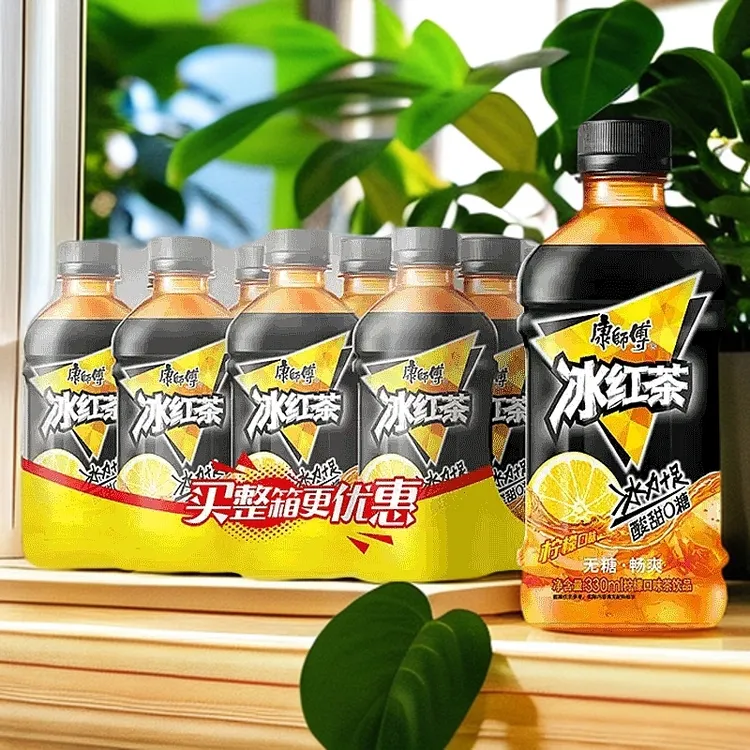 康师傅无糖冰红茶0糖0卡柠檬味300ml瓶装夏季饮品