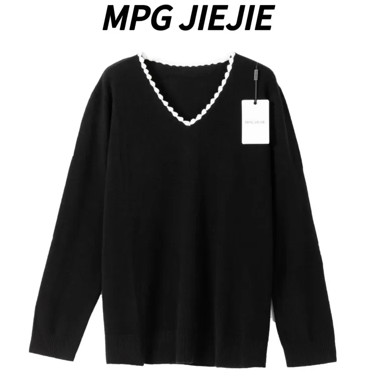MPG JIEJIE【编织曲】25秋冬绵羊毛领口花边拼接毛衣