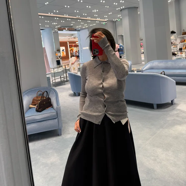 COCOLINDA | 100%羊毛16针浅灰长袖针织上衣S2854