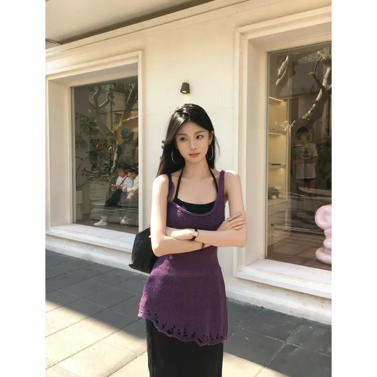 MARIE.COCO温柔知性风一整套设计感不规则吊带上衣气质开叉半身裙
