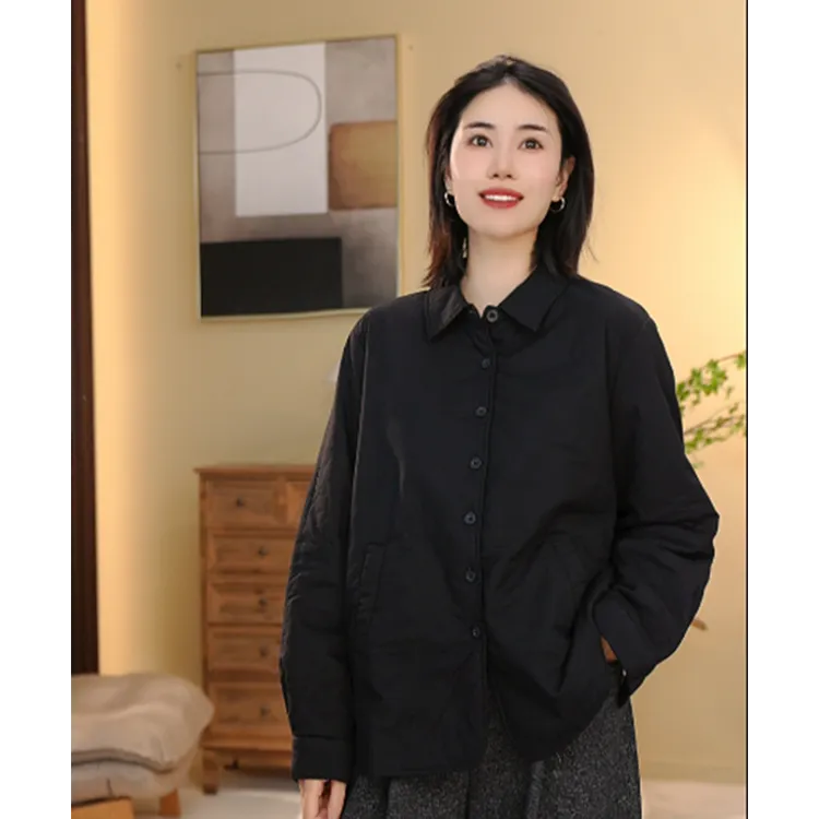 BEIJU 2025新款韩版宽松翻领衬衫女长袖加厚保暖显瘦气质外套8546