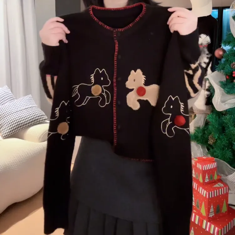 【一排小马】秋冬款开衫新款休闲保暖针织毛衣软糯上衣LK2509215