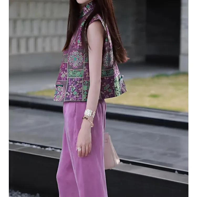 新中式国风套装女2025新款夏季高级感气质名媛风复古高端紫色马甲