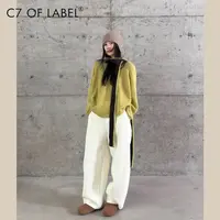 C7「雪芙」精棉 夹棉竖条纹绗缝显瘦直筒阔腿九分裤