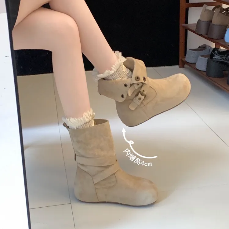 南在南方复古增高厚底短靴女2025新款秋季配裙子百搭显瘦勃肯靴子