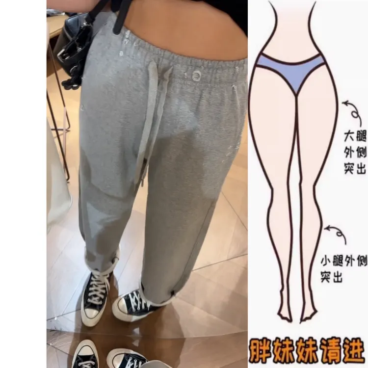 景倩妮灰色设计感休闲卫裤2025年春季新款梨形高腰显瘦九分直筒裤