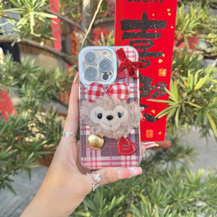 蝴蝶结可爱公仔适用于苹果华为VIVO红小米OPPO创意精孔冰川纹壳