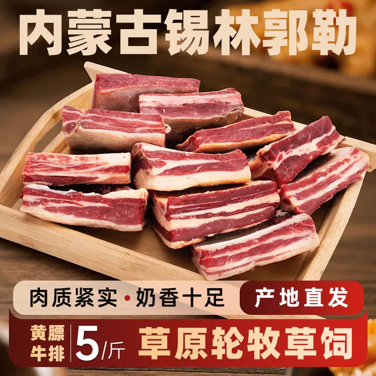 内蒙古正宗草原新鲜黄膘牛排牛肋排牛排骨扇子骨鲜嫩散养2.5斤*2