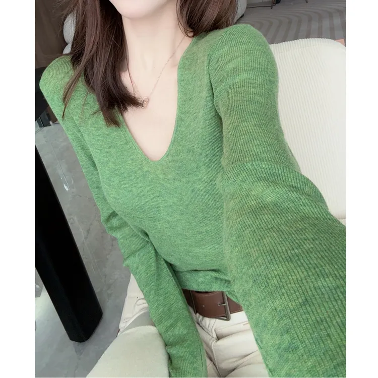 2025秋冬韩系宽松慵懒洋气温柔减龄显瘦v领长袖针织衫上衣H5-75