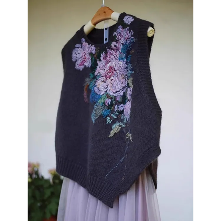 颜值拉满！太好看了！洋气别致温柔风黑色针织马甲女背心慵懒感上衣