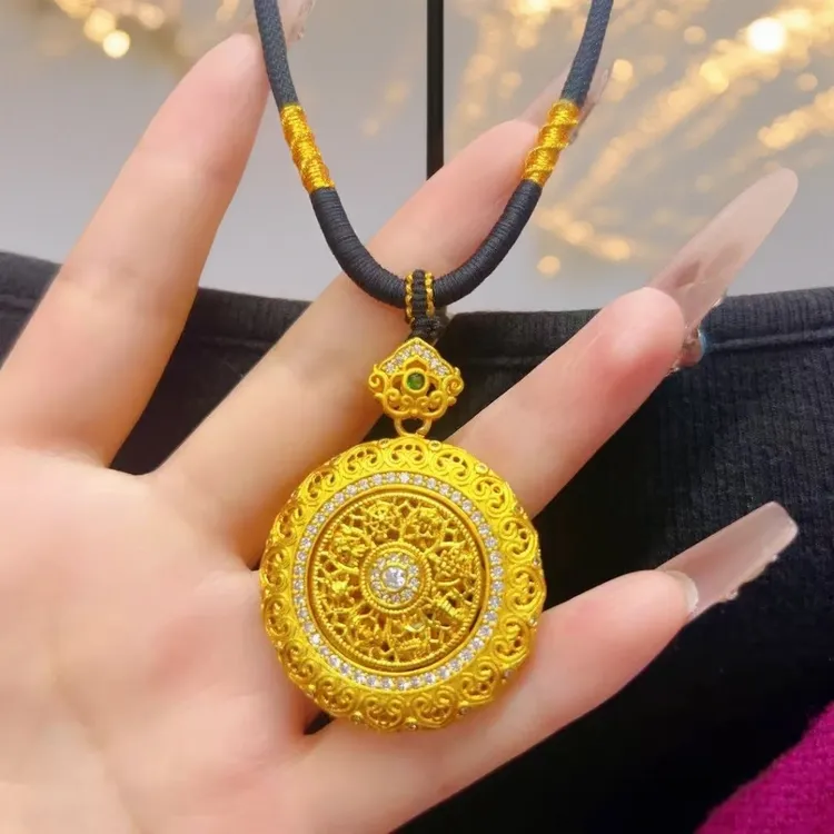 铜合金项链 A-145-铜合金布艺项链 古法八宝罗盘可转动花丝罗盘